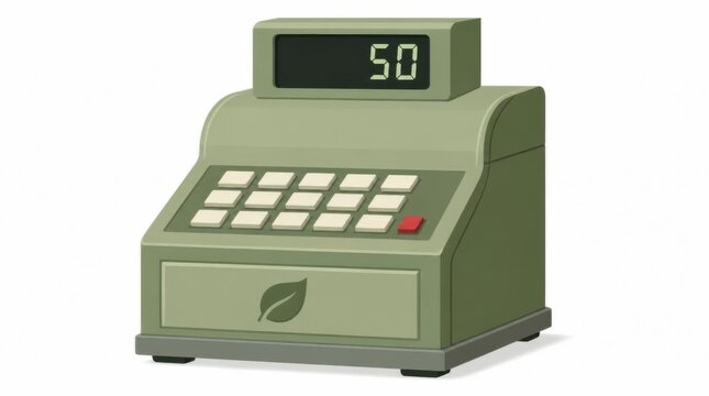 Green Cash Register Displaying Fifty in Eco Friendly Style