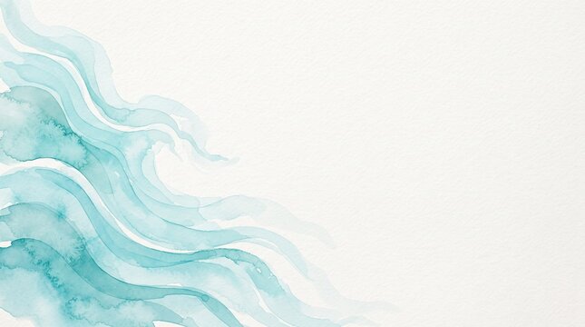 Abstract background featuring elegant flowing liquid waves in soft teal and turquoise colors with a clean white space for text on the right side area