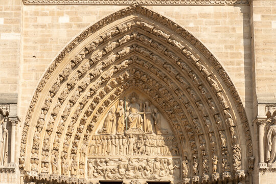 Paris, France: One of the three tympana on the main entrance facade of Notre-Dame de Paris