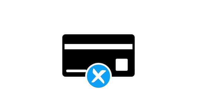 Credit card payment icon with blue cross mark, declined transaction symbol, failed online payment concept, banking security warning, rejected purchase,