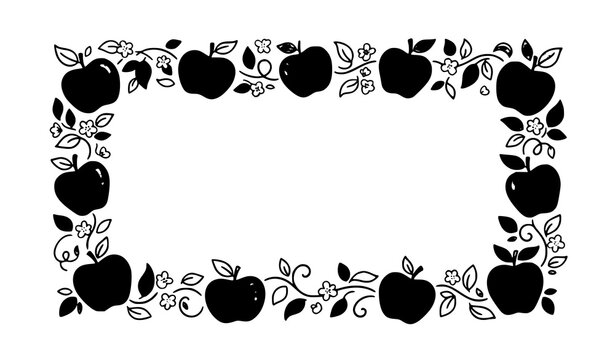 Cute apple and leaf frame vector card with playful fruit border for children and education design