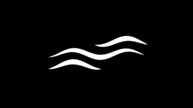 Abstract flowing wave lines icon , elegant white curves, modern minimal symbol, smooth motion concept, isolated black background, dynamic energy and technology branding icon animation .