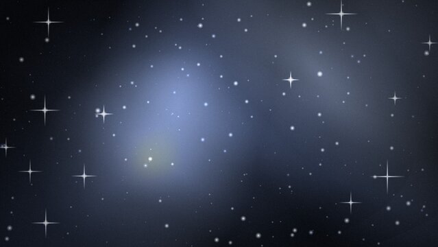Cosmic deep space background with blue nebula and shimmering stars perfect for science fiction themes or celestial presentations