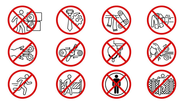 Prohibited items graphic includes no phones, no talking, and no notes signs for event or office use.
