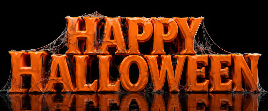Happy Halloween covered in spider webs