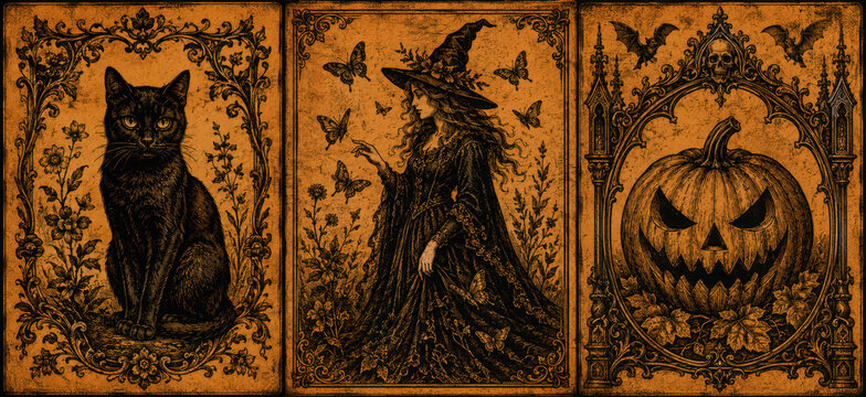 Collection of vintage background halloween