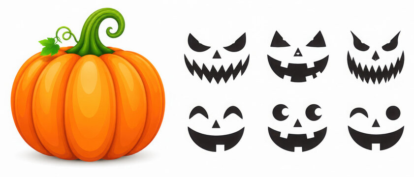 Halloween pumpkin faces generator. Vector cartoon pumpkin with scared and smiley faces. Illustration halloween scared face, pumpkin smiley
