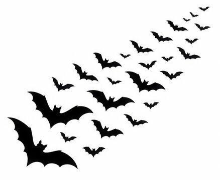 Crowd of flying bats. Halloween clipart. Isolated vector and PNG on transparent background.
