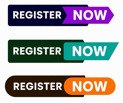 Modern register now button set with different color styles