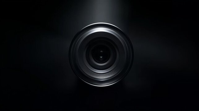 Camera Lens in Dramatic Low Key Studio Lighting