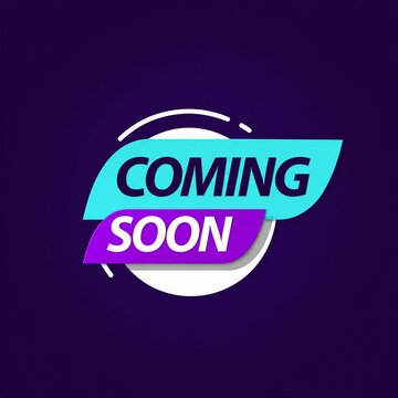 Coming soon announcement badge with futuristic style design