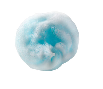 Shiny blue white gel shaving foam top view isolated on transparent