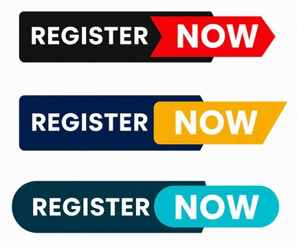 Modern colorful register now buttons with bold text
