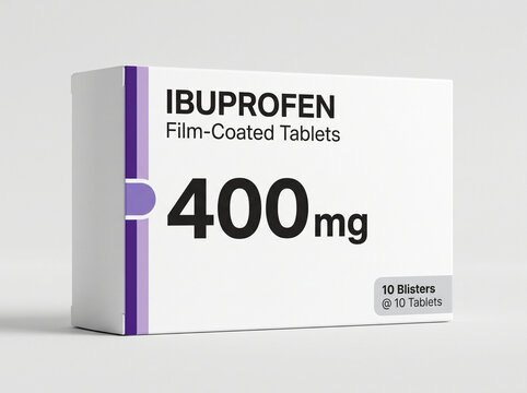 Box of generic ibuprofen pain relief tablets