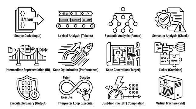 Compiler Stages and Software Engineering Process Icon Set