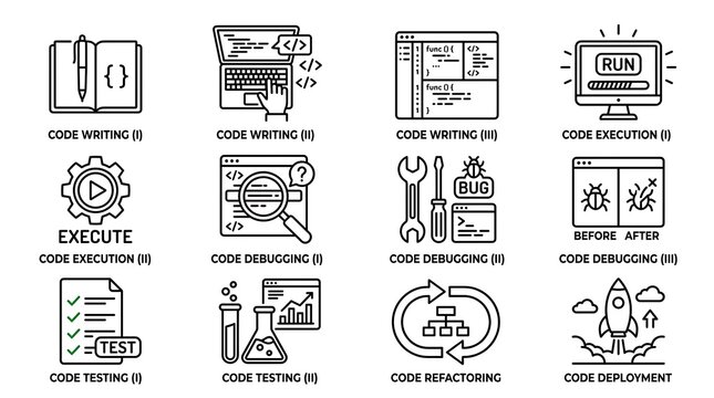 Software Development and Coding Lifecycle Line Icon Set
