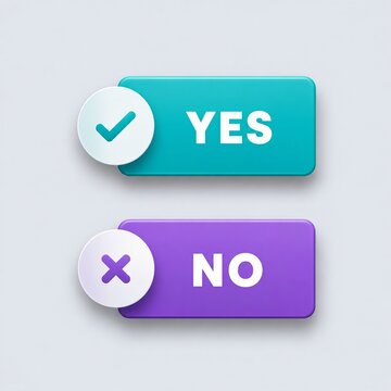 Affirmative and negative flat buttons with check and cross icons