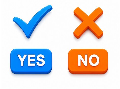 Affirmative and negative decision buttons with checkmark and cross icons