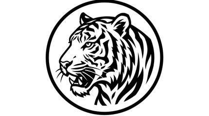 Obraz premium Roaring tiger head in circular emblem.