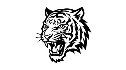 Obraz premium Roaring tiger head mascot in black ink style