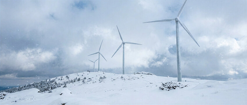 Wind Farm in Snow and Cold Winter Weather