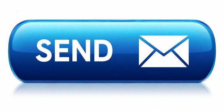 Modern send email button with envelope icon in blue cylindrical shape