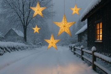 Obraz premium Glowing stars winter night scene.