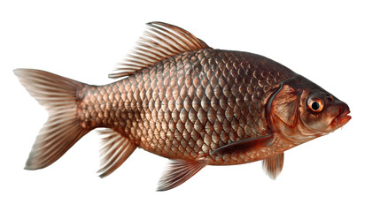 Fototapeta premium Side profile of a common carp fish with golden scales on white background