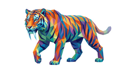 Obraz premium Colorful Low Poly Geometric Sabertooth Tiger Illustration