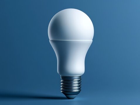 2D rendered white LED light bulb icon, minimal futuristic lighting concept, clean vector illustration representing energy efficiency and modern technology idea.