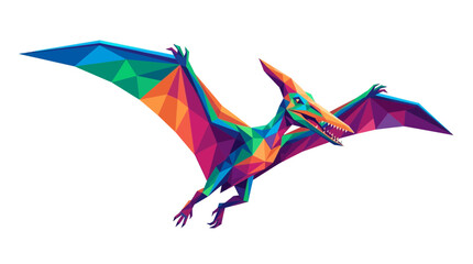 Colorful Low Poly Pterodactyl Dinosaur Illustration © Sego