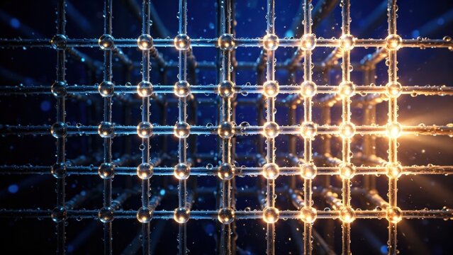 Abstract 3D Neural Network Grid with Glowing Nodes and Connections.