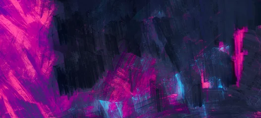 Abstract dynamic background with paint smears. Artistic texture in cold colors. Art pattern in dark magenta and midnight blue trendy colours.  Fractal artwork for creative graphic design © Alena