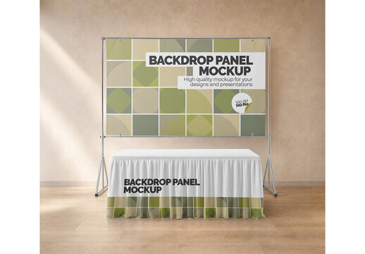 Backdrop with Table Mockup Design for Print Media and Digital Marketing