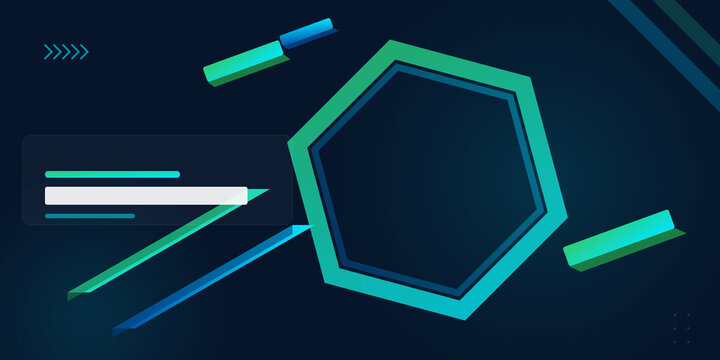 Abstract geometric technology background with floating hexagonal shapes on transparent background