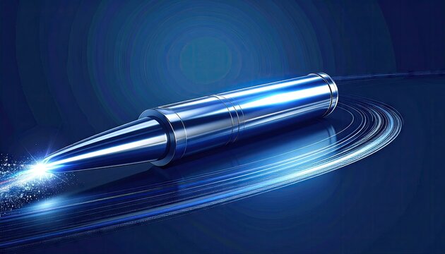 High speed metal projectile with blue energy effects.