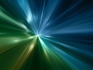 Naklejka premium Abstract blue and green gradient backdrop featuring fractal starburst explosion with glossy highlights and dynamic light lines, beautiful modern illustration style for design use. 