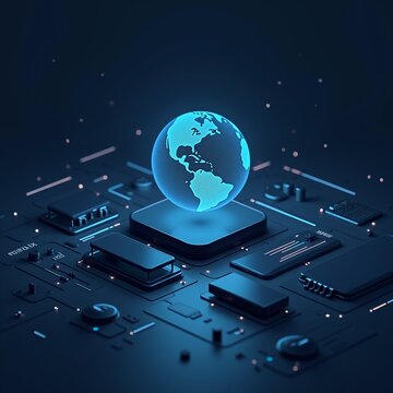 Futuristic Digital Globe with Blue Technology Network and Computer Interface