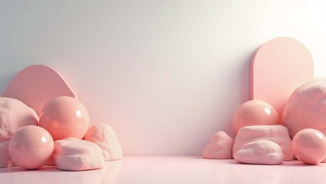 Dreamy Pastel Abstract Background with Soft Pink Organic Shapes and Copy Space