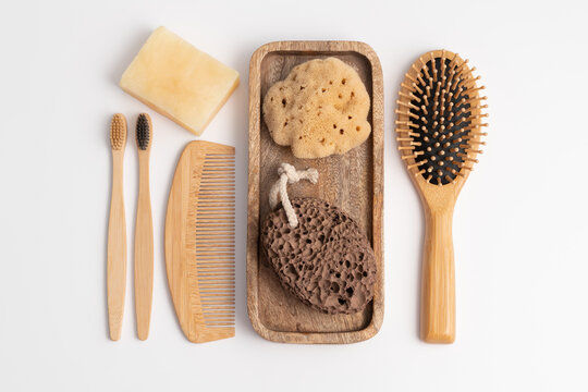 Eco friendly zero waste spa bathroom accessories and organic skincare concept