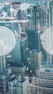Animation of financial data processing over city