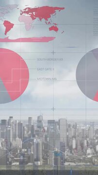 Animation of financial data processing over city