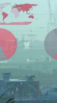 Animation of financial data processing over city