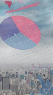 Animation of financial data processing over city