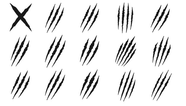 Black animal claw scratches and slash marks set isolated