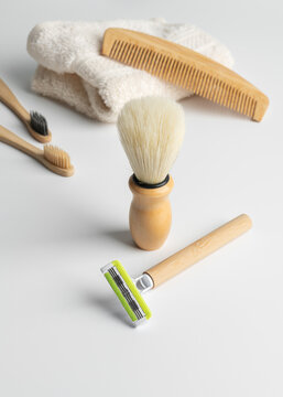 Eco friendly zero waste men shaving kit and sustainable grooming concept