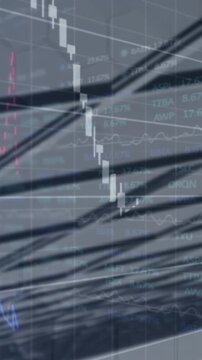 Animation of financial data processing over cityscape
