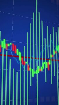Animation of financial data processing on blue background