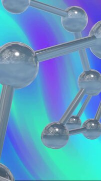 Molecular structure animation over vibrant, colorful gradient background