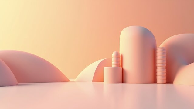 Luxury Skincare Products on Soft Coral Background with Minimal 3D Shapes